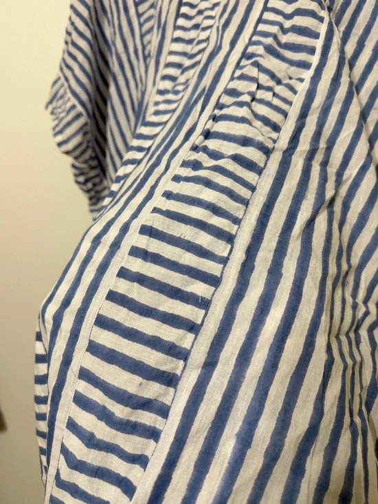 EMERSON FRY India OS S M L Ocean Blue Stripe Short Caftan Coverup Dress - Picture 6 of 10